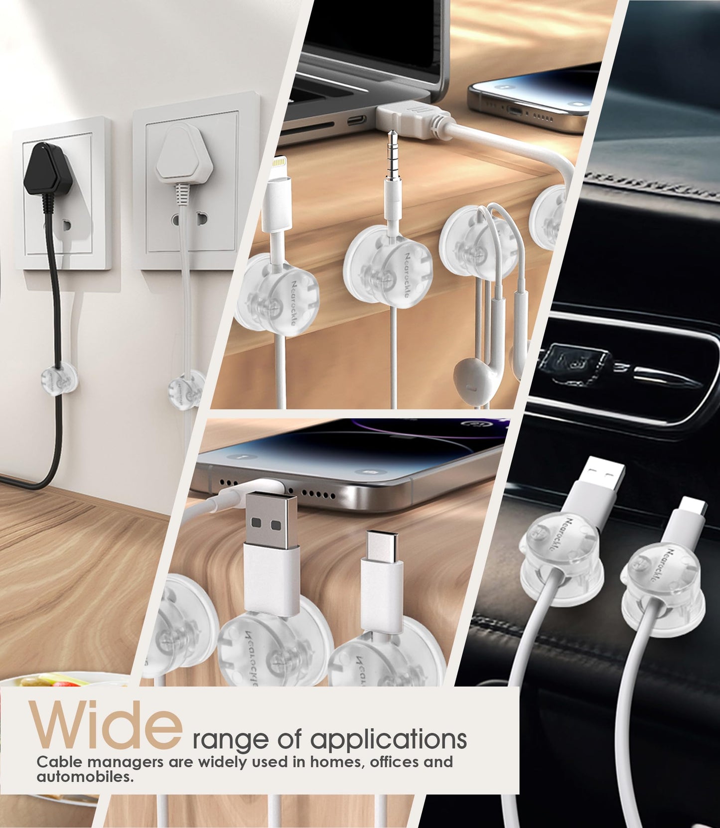 8 Pack Magnetic Cord Organizer [Locking Cable Rotatable] Cable Clips, Nearockle Upgraded Strong Magnetic Cord Holder, Adhesive Wire Keeper Cable Management for Desk,Car,Nightstand,Office,Home(Clear)