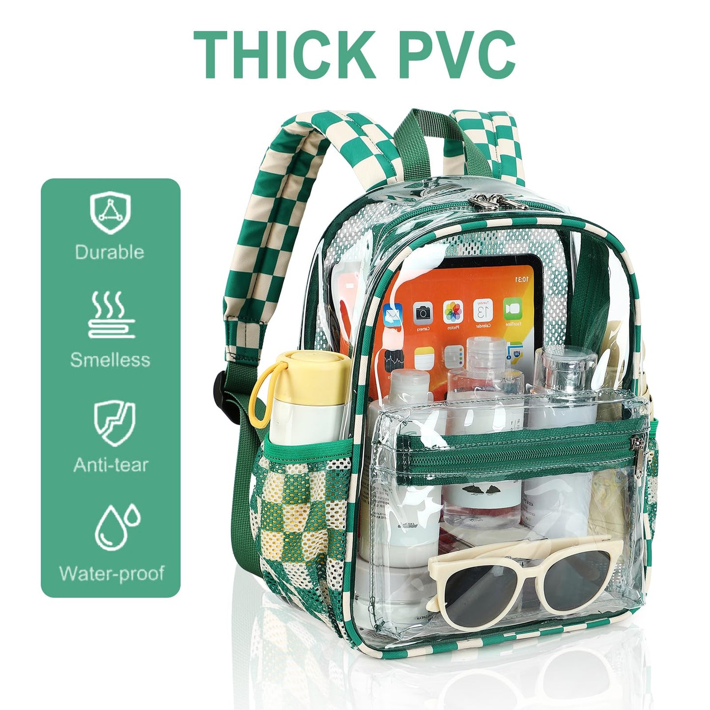 BTOOP Clear Mini Backpack for Stadium Events 12x12x6 Small Transparent Backpacks Plastic See Through Clear Bag for Concerts Work Festival Security Travel