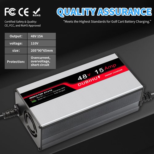 48V 15A Golf Cart Battery Charger for EZGO RXV & TXT Triangular Plug, 16FT Long Cable, Intelligent Charging Technology, Multi-Protection, Fast Charging