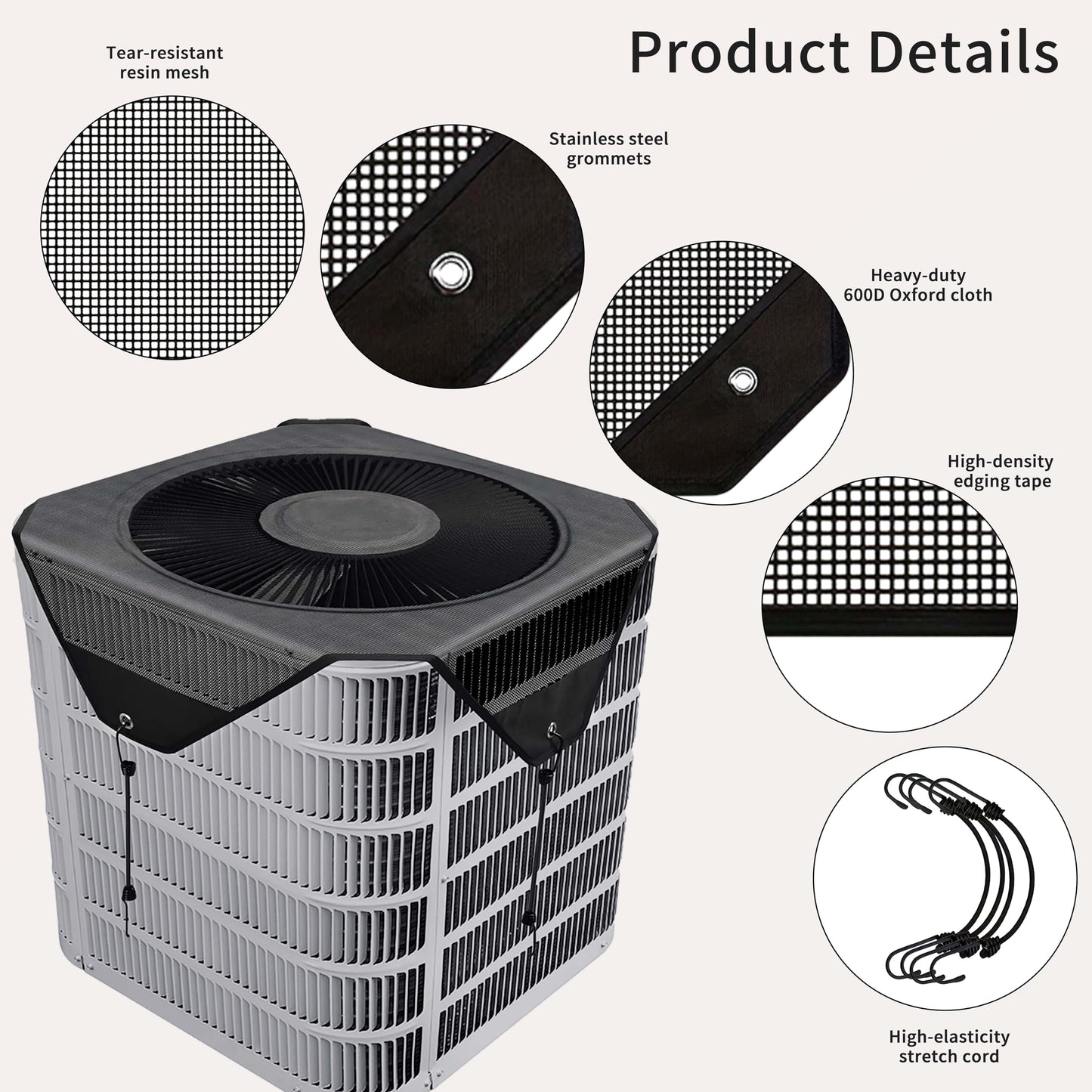 Central Air Conditioner Covers for Outside Units,Mesh AC Cover,Breathable Top Universal Mesh Cover Defender for Air Conditioner All Seasons(Black,26'' x 26'')