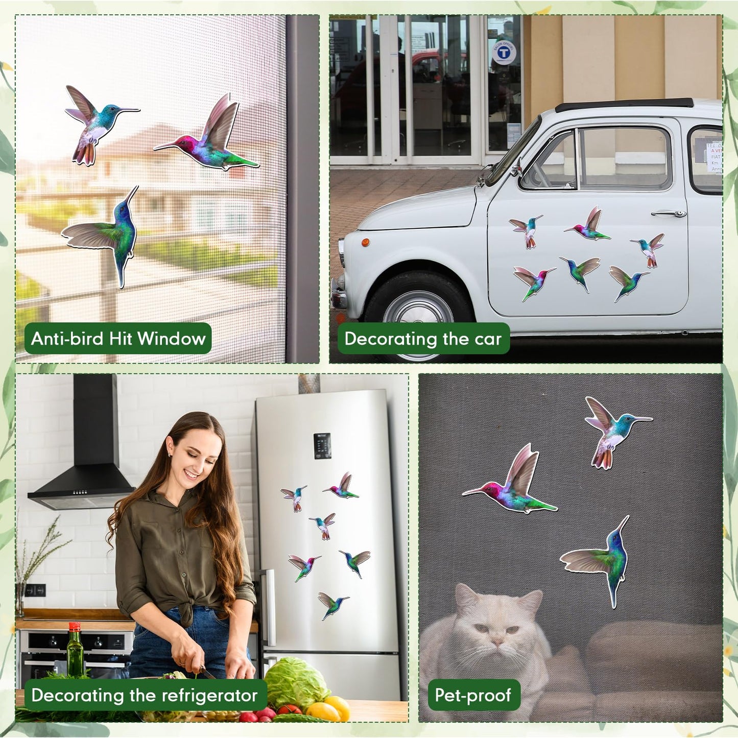 Konohan 3 Pairs Hummingbird Screen Door Magnets Double Sided Patio Flexible Magnetic Screen Saver Decorative Retractable Window Magnetic Decals for Sliding Patio Door (Bright)