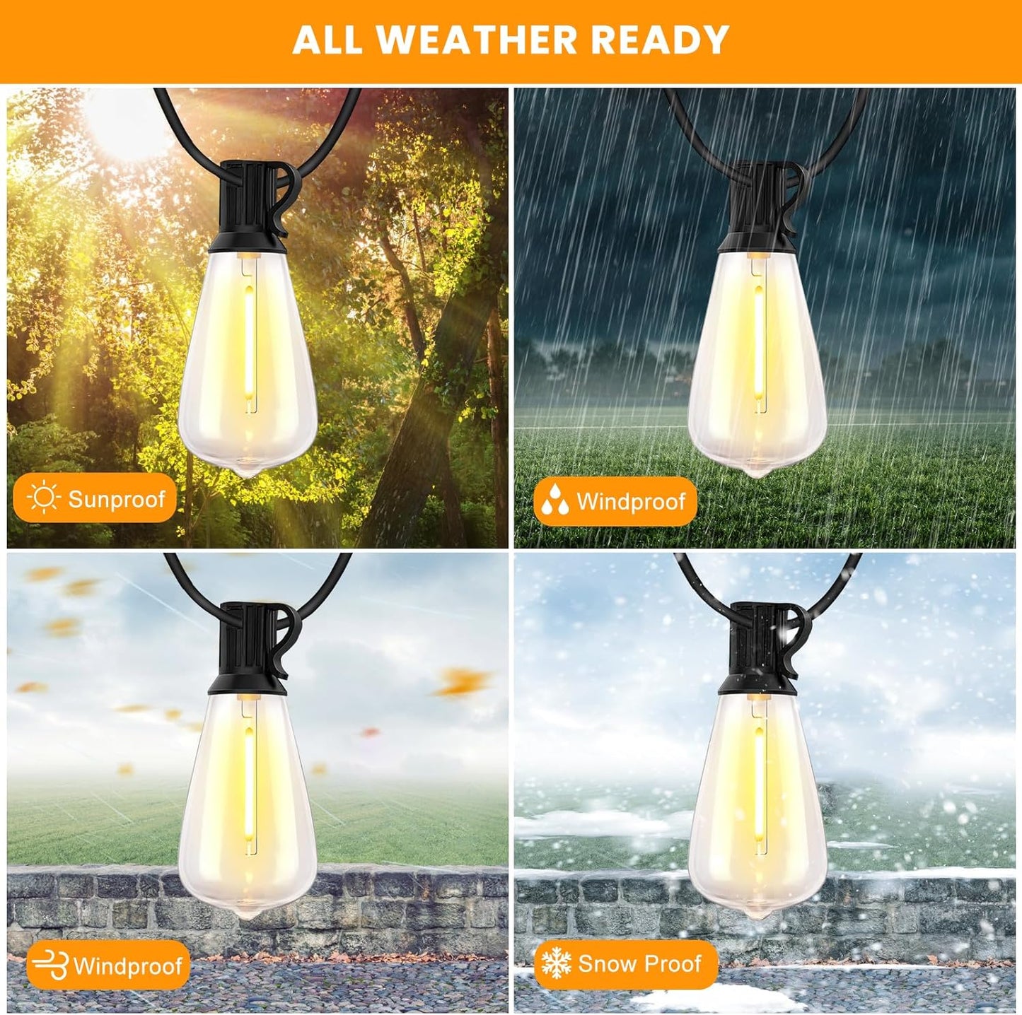 100FT Solar String Lights with Remote Control - Waterproof ST38 Edison Bulbs for Patio & Garden