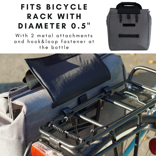 Vincita Jess Insulated Bike Grocery Pannier – 24L Thermal Cooler Bag for Rear Rack – Fits Full Size Shopping Bags – Rigid Back Panel, Strong Hooks & Zipper Closure – Reflective Commuter Tote (Single)