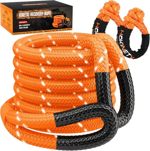 Kinetic Recovery Tow Rope - Heavy Duty 30FT Snatch Strap Kit | 55000LBS Capacity, Reflective Design - Orange