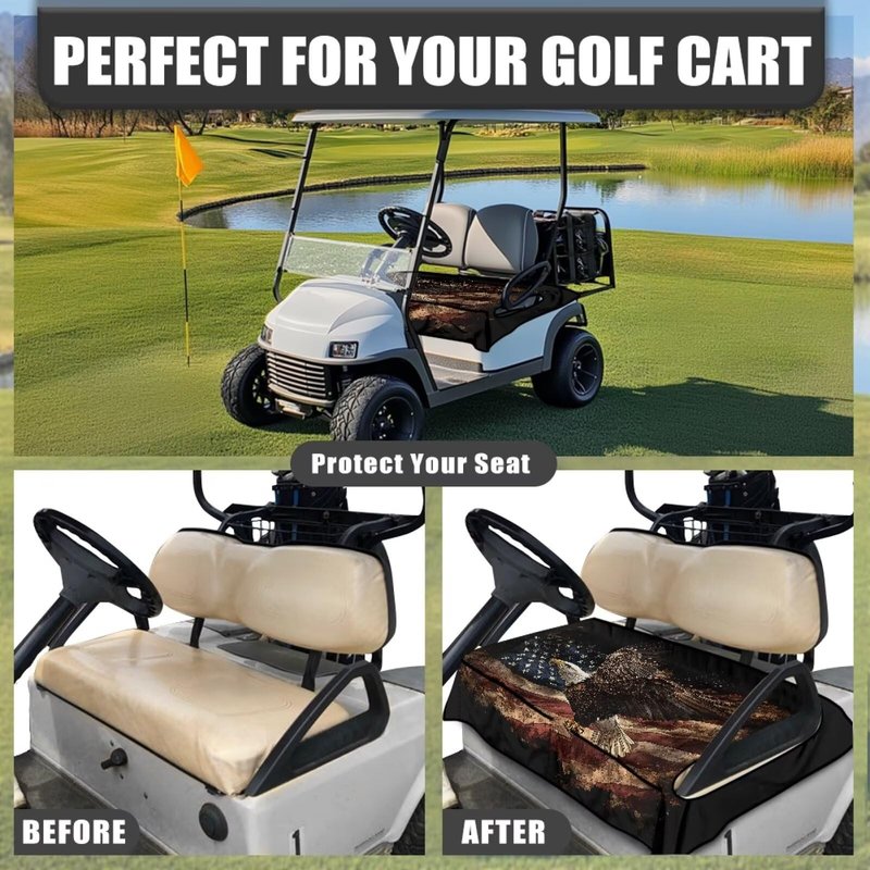 Yspwyqan Eagle Flag Golf Cart Seat Covers Anti-Slip Breathable Golf Seat Covers for Cart Comfortable Polyester Fabric Golf Cart Seat Protector Fit for EZGO Yamaha Club Car