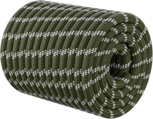 Double Braided Arborist Rigging Rope - Heavy Duty 1/2 in X 150 ft Polyester for Tree Work | Army Green