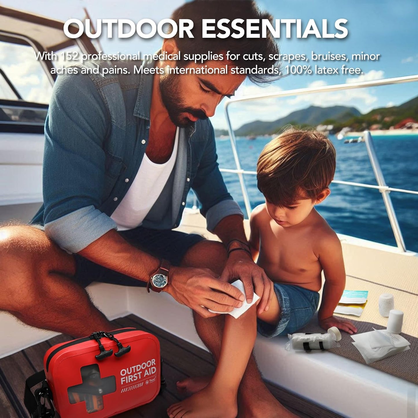 152 PCS Waterproof First Aid Kit - Portable Emergency Medical Kit for Boating, Camping, Fishing | Red