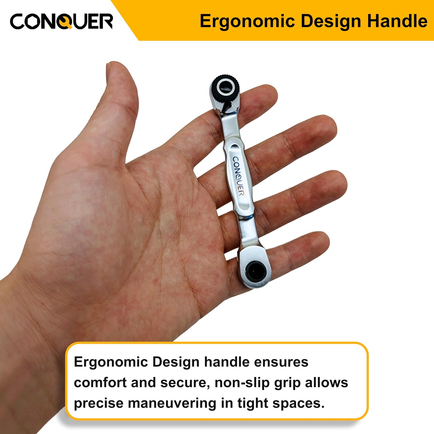 CONQUER Mini Combo Dual Ratchet Wrench with 1/4" Square Drive and Bit Drive High Torque 72-Tooth Gear Head and Spin Disk