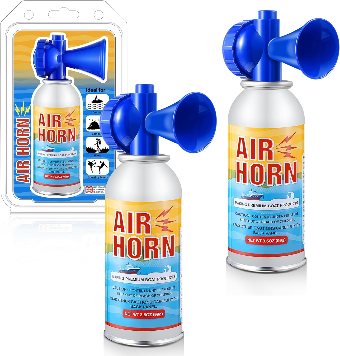 Air Horns 2 Pack by [Brand Name] - 122DB Loud Marine Safety Horns | Ideal for Boating, Camping, Hiking