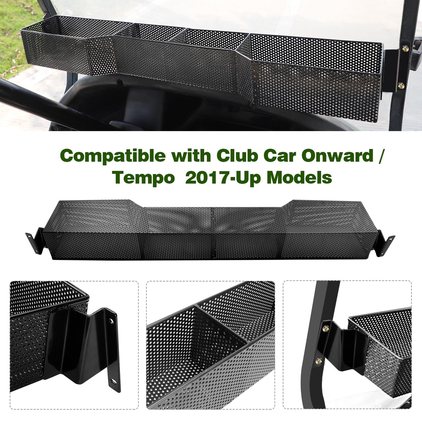 AIPSET Tempo/Onward Golf Cart Front Basket, Front Inner Dash Tray Storage Organizer Compatible with Club Car 2017 and Newer Onward & Tempo, Sturdy One-piece Design & Water Resistance