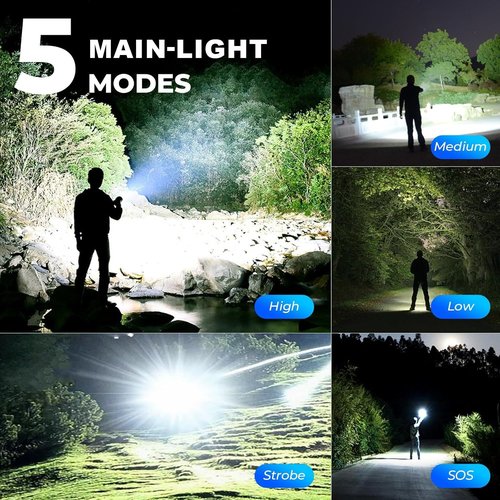 Kmivo Rechargeable LED Flashlight High Lumens, 99,000 Lumens Super Bright Flashlights with 8 Modes & Waterproof, Powerful Handheld Flash Light for Home Camping Hiking