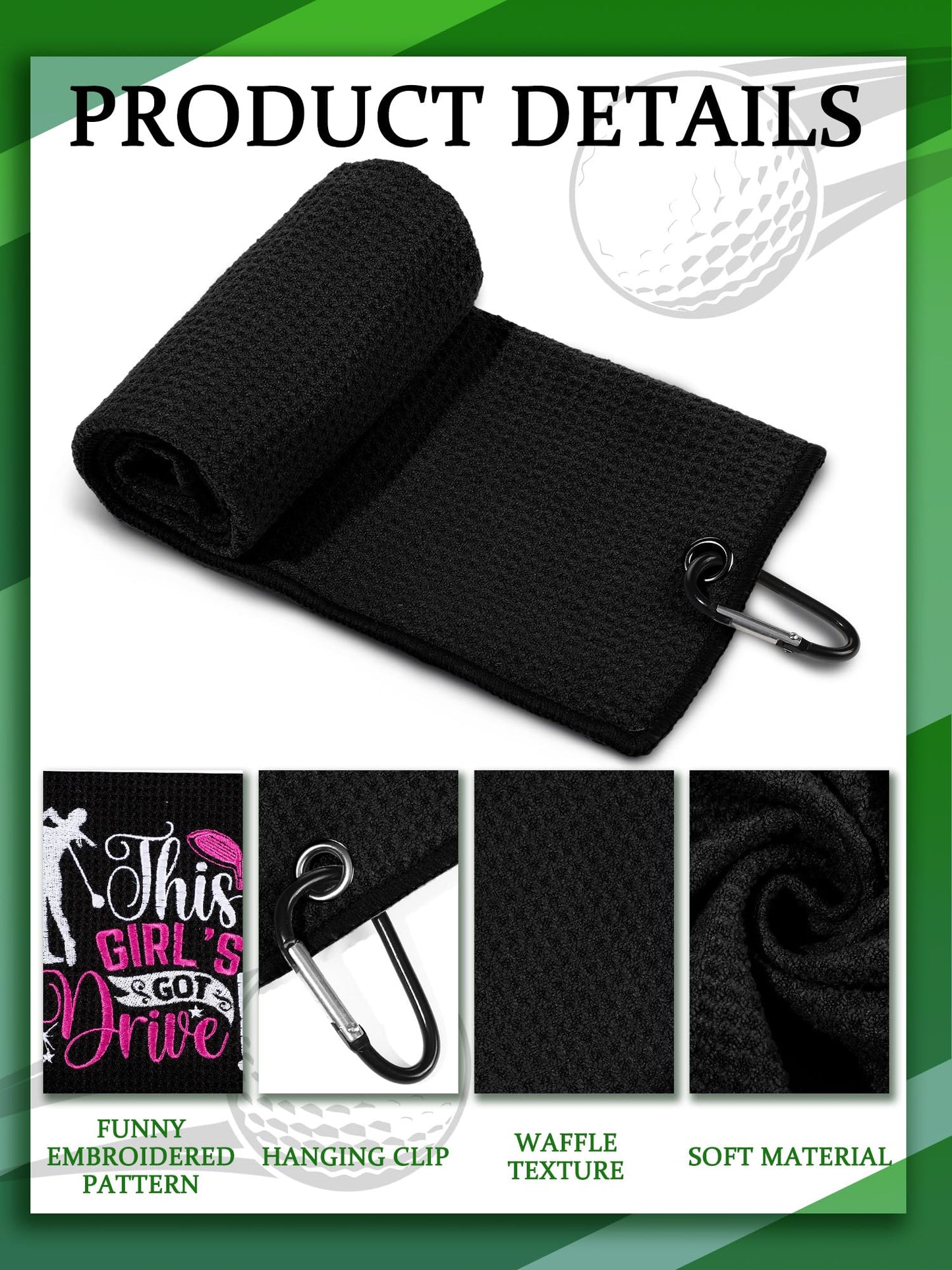 Hosuly 4 Pcs Funny Golf Towel Microfiber Embroidered Golf Ball Towels for Golfbags with Clip Golfclub Men Women Birthday Gifts for Golfball Fan Retirement Present 24 x 16 Inch(Chic Style)