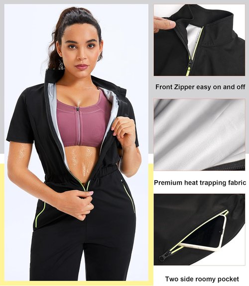 Junlan Sauna Suit for Women - Heat-Trapping Workout Jumpsuit with Stand Collar | Ideal for Fitness