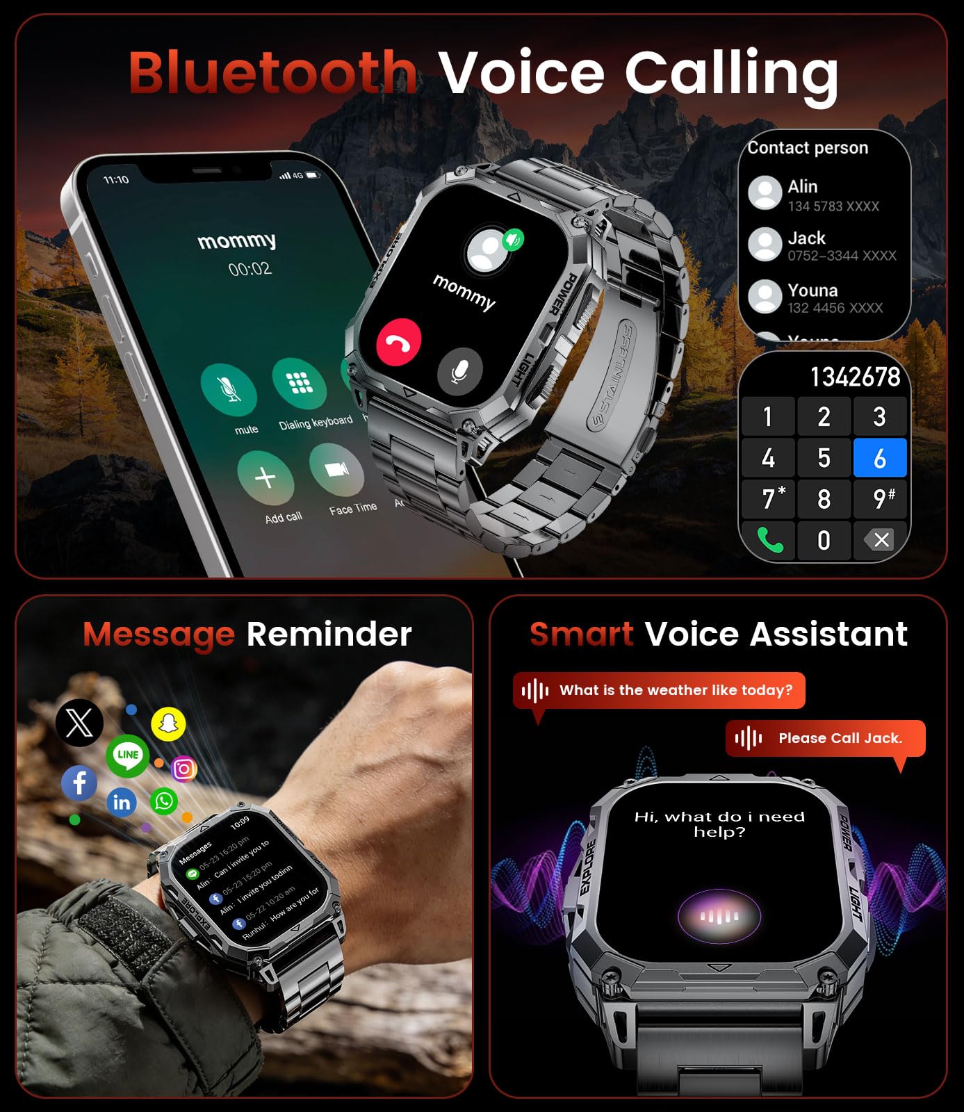 Smart Watches for Men(Answer/Dial Call), 2,01'' Super Large Military Smartwatch with 900mAh High-Capacity Battery/Led Flashlight/Heart Rate/Sleep Monitor, IP68 Waterproof Fitness Watch for Android iOS