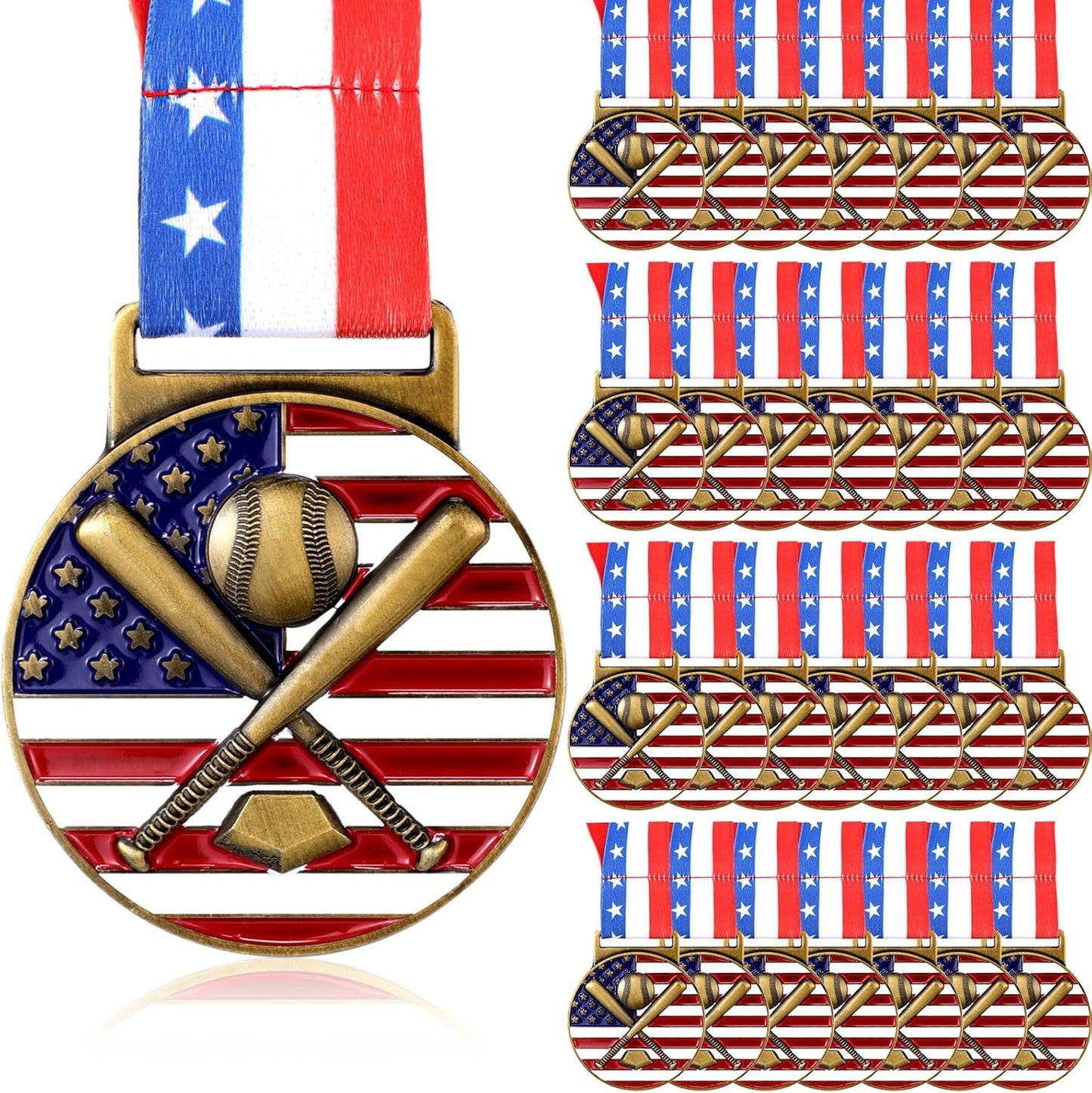Regine Switzerland Gold Patriotic Medals - 30-Piece Bulk Set with Neck Ribbons & American Flag Design