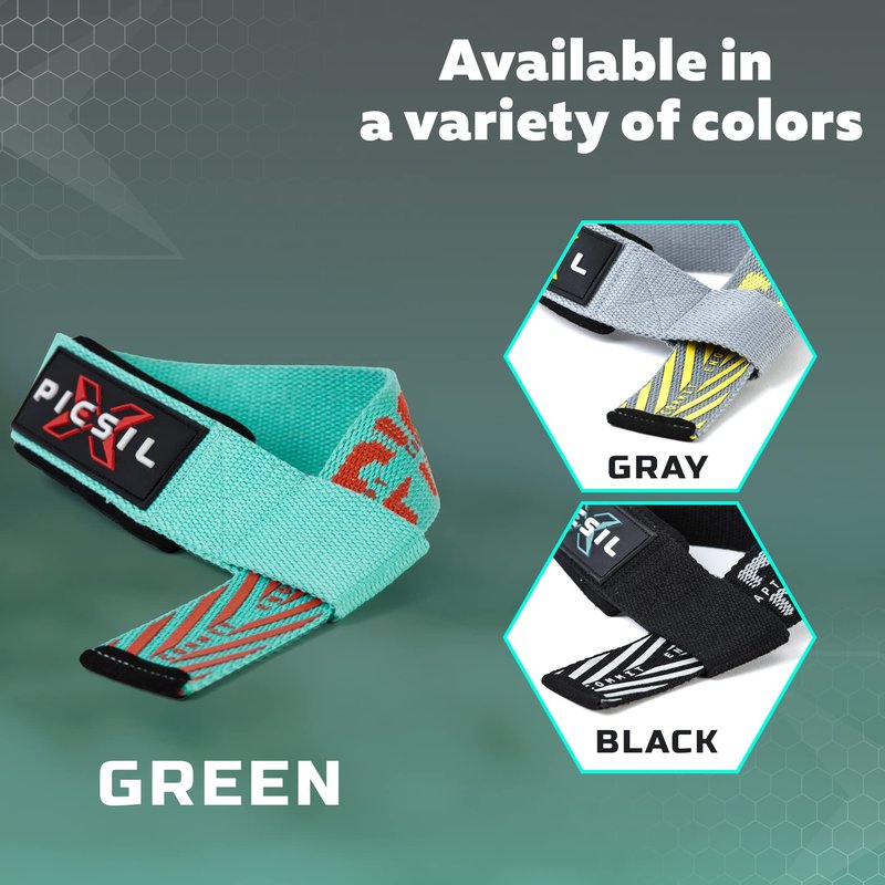 PICSIL - Weight Lifting Straps | Padded Wrist Support & Grips for Powerlifting | Ideal for Gym, Cross Training & Fitness with Hooks | Enhances Grip & Stability | Versatile for Deadlifts | Black