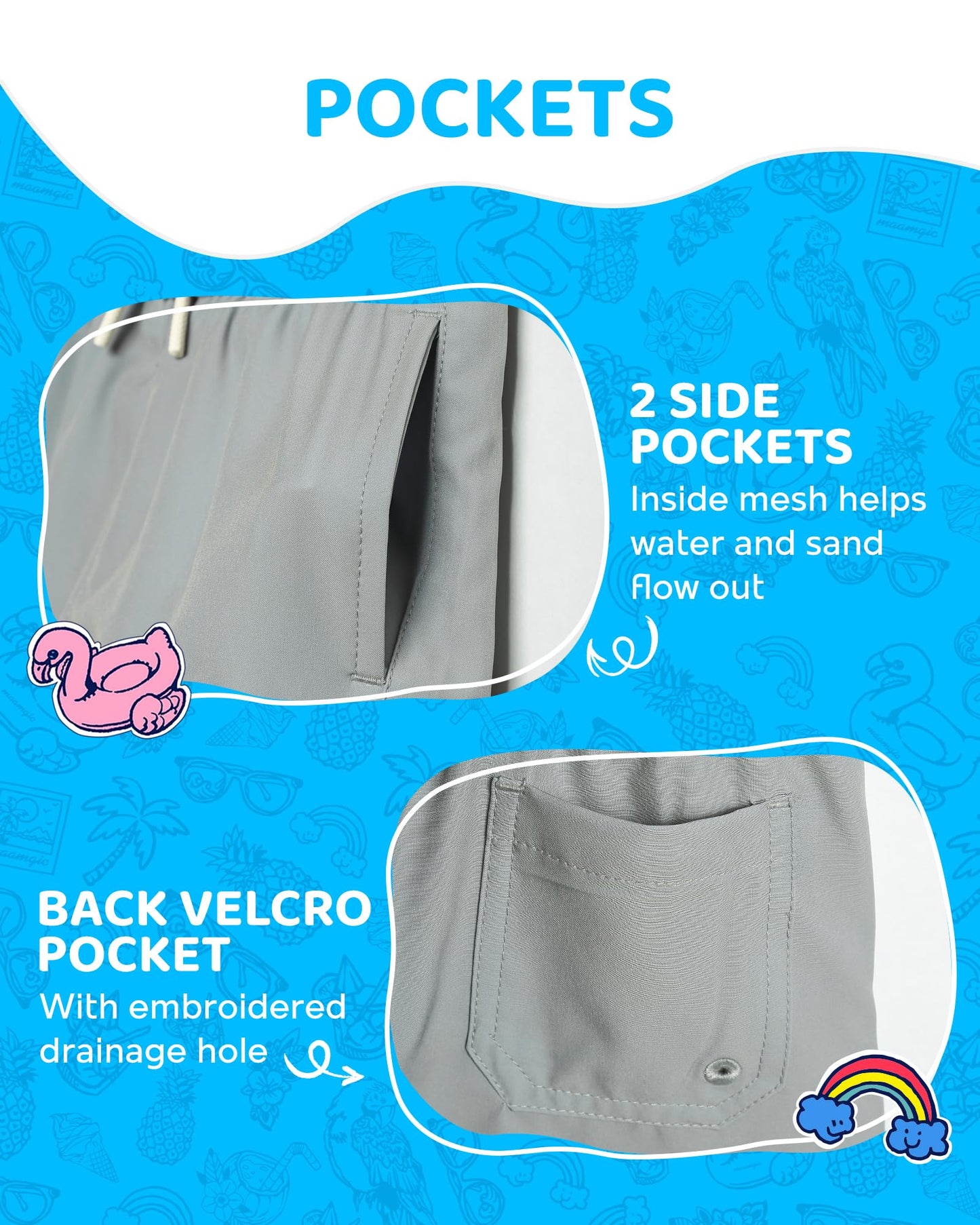 maamgic Boys Swim Trunks with Compression Liner 4-Way Stretch Quick Dry Swim Shorts Swimming Trunks Toddler Boy Gray Pink 2T