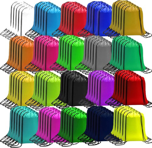 CAIHONG Drawstring Bags - 100 Pack Cinch Backpack Sacks in 20 Vibrant Colors for Gym & Travel