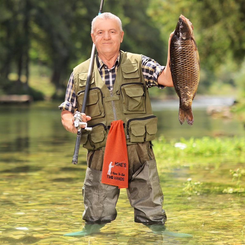 VitalCozy 4 Pcs Microfiber Fishing Towels with Clip Waffle Pattern Bait Towels for Effective Cleaning of Fishing Gears 16''x24'' Embroidered Towel Gift for Fly Kayaking Hiking Father's Day