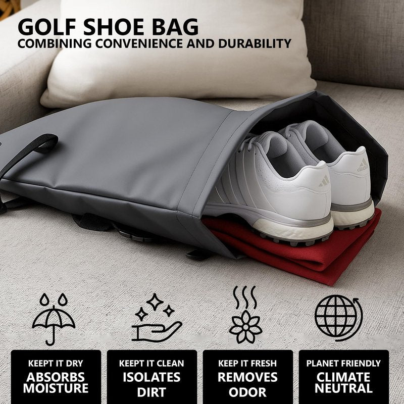Premium Travel & Golf Shoe Bag – Water-Resistant TPU Cleat Bag for Men’s Golf Shoes (Up to Size 14) | Washable, Vented, Lightweight Shoe Organizer for Sports, Gym & Travel