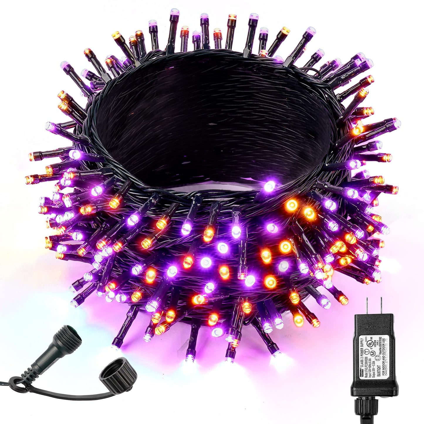 WBao Halloween Lights Orange Purple 300LED 108ft Super Bright String Lights, UL Certified, 8 Lighting Modes, Timer, Connectable, Memory & Waterproof for Indoor Outdoor Halloween Decorations