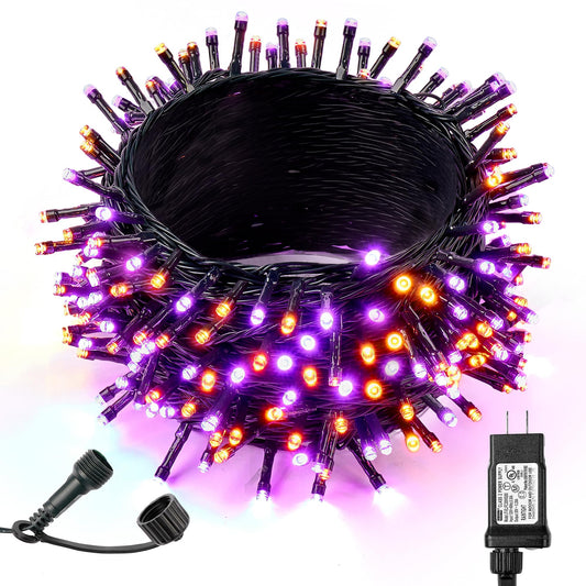WBao Halloween Lights Orange Purple 300LED 108ft Super Bright String Lights, UL Certified, 8 Lighting Modes, Timer, Connectable, Memory & Waterproof for Indoor Outdoor Halloween Decorations