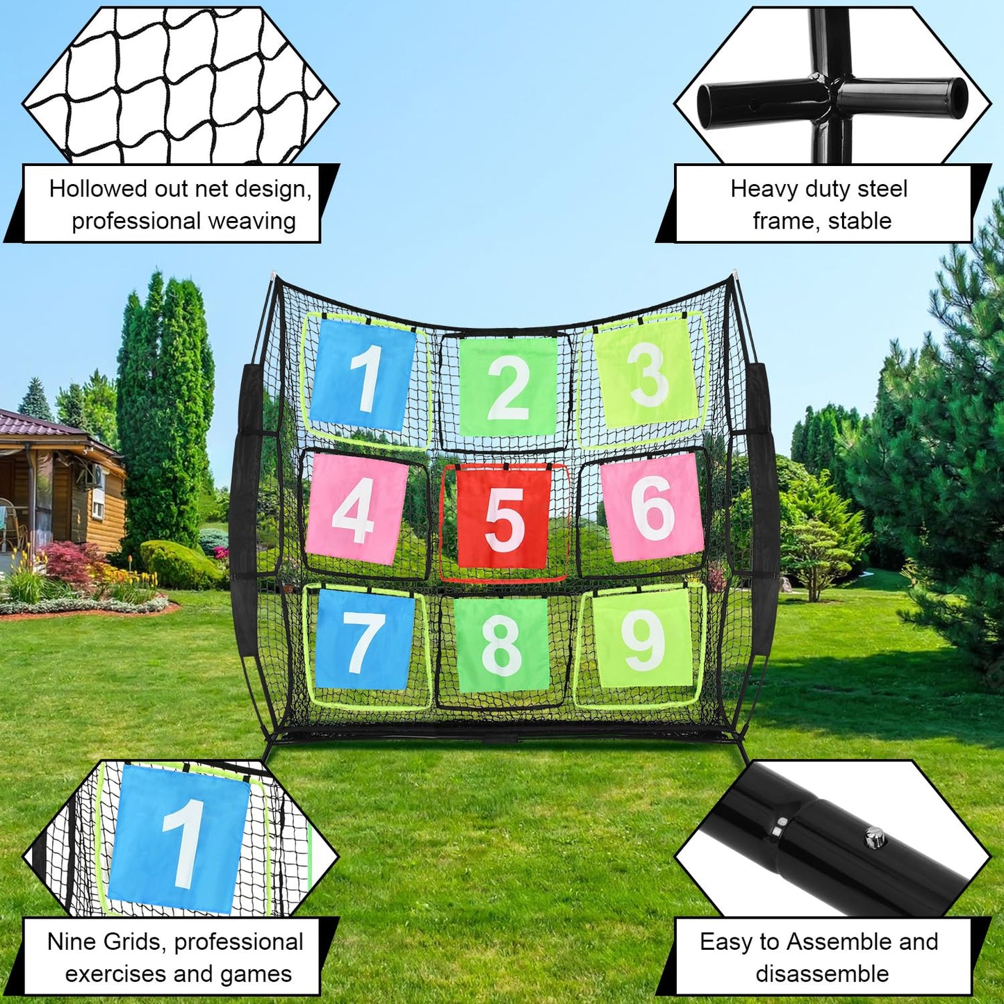 Disc Golf Net Portable Disc Training Net with 9 Target Multifunctional Practice Net Disc Golf Target Net for Backyard Indoor Outdoor Game,7ft x 7ft