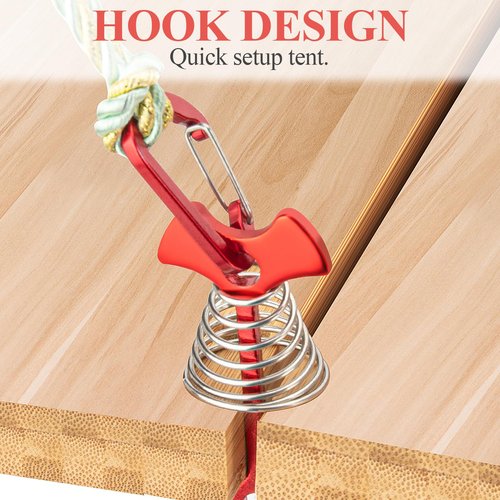 10pcs Deck Peg Deck Anchors with Carabiners, Aluminium Tie Down Tent Stakes,Rope Tightener with Spring Buckle Fishbone Anchor Pegs with Spring Buckle for Outdoor Camping Hiking