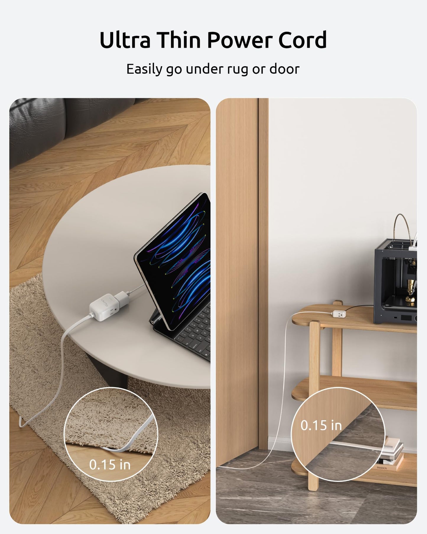 Flat Extension Cord 6ft, NUTICT Indoor 3 Prong Cord Extension with 900J Surge Protector, 13A/1625W, Low Profile Right Angle Flat Wall Plug, 3 Way Small Outlet Extender for Kitchen Home Office, White