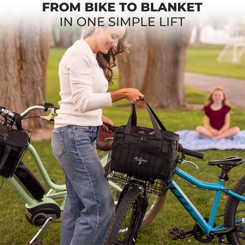 Foldable Bike Basket Front/Rear with Insulated Cooler Bag, Folding Bicycle Basket with Removable Insulated Tempurature Control Bag, Large Quick Release Design Metal Ebike Basket for All Ages