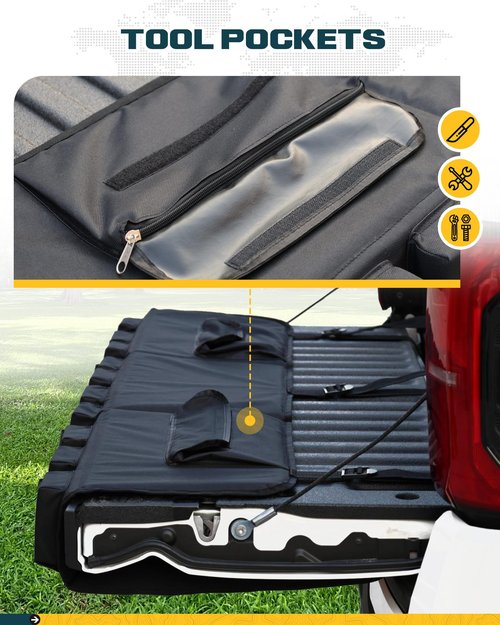 62" Heavy-Duty Truck Tailgate Bike Pad for Mountain Bikes, BMX, Ebikes & More | Truck Tailgate Cover with Reflective Strips & Tool Pockets | Fits Full-Size Trucks, Carries 5 Bikes