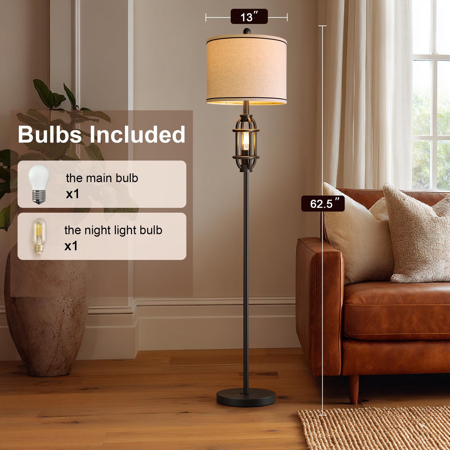 G-SAFAVA 62.5" Floor Lamp for Living Room Industrial Black Standing Tall Lamps for Bedroom Mid Century Modern Corner Floor Lamps for Office Nursery Reading Light Room Lamp, Bulbs Included