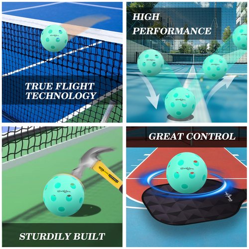 Eliwdshen 26 Holes Sports Set Indoor Court Pickleball Balls for All Style Pickleball Paddles with Mesh Bag High Elasticity & Durable 6-Pack(Light Blue)