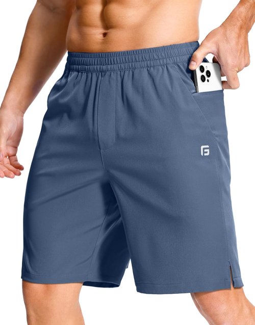 GGJ Men's Athletic Shorts - Lightweight Quick-Dry Gym Shorts with 2 Zipper Pockets | 7"/5"/9" Sizes