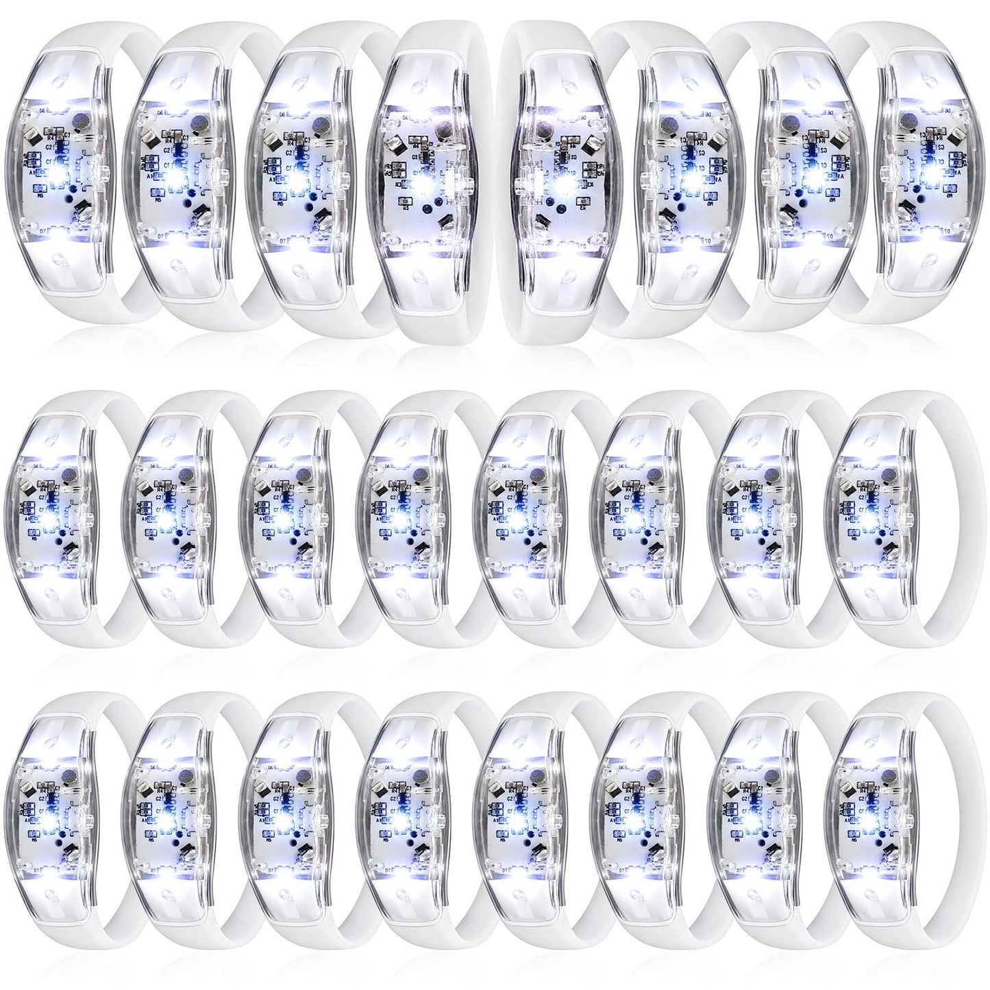 JellyArch 24 Pcs White LED Glow Bracelets, Sound Activated LED Bracelets for Wedding Reception Party Favors, Bridal Shower, Bachelorette Party, Rave, Concert, Birthday and Night Events