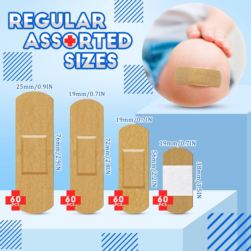 Assorted Flexible Fabric Adhesive Bandages - Family Variety Pack, Small Comfortable Fingertip & Round Cloth Bandages (300 Pieces)