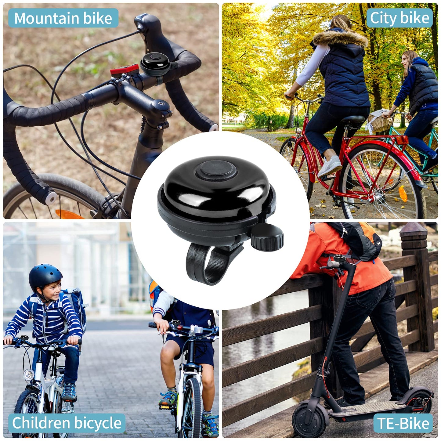 Xthuge Classic Bike Bell, Aluminum Bicycle Bell, Loud Crisp Clear Sound Bicycle Bike Bell for Adults Kids(Red, Black-Right Hand Use-2 Pack)