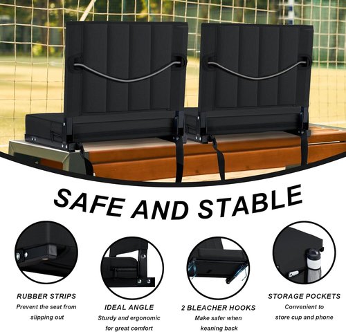 Aliphon Stadium Seat - Padded Bleacher Chair with Back Support & Cup Holder | Portable Black Comfort Seat