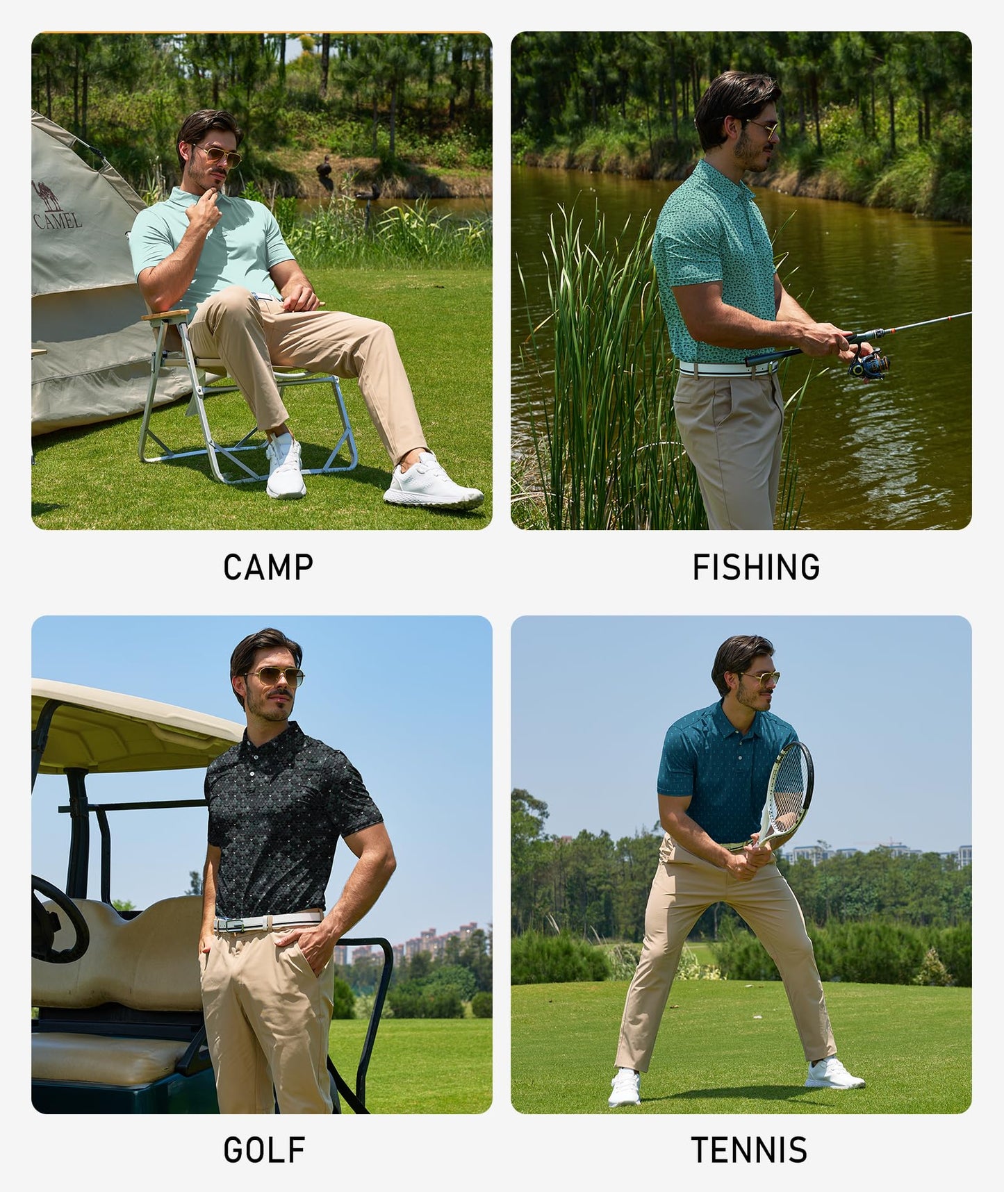 ZITY Mens Golf Polo Shirts Short Sleeve UPF 50+ Performance Moisture Wicking Print Pattern Casual Collared Golf Shirt for Men Light Green X-Large