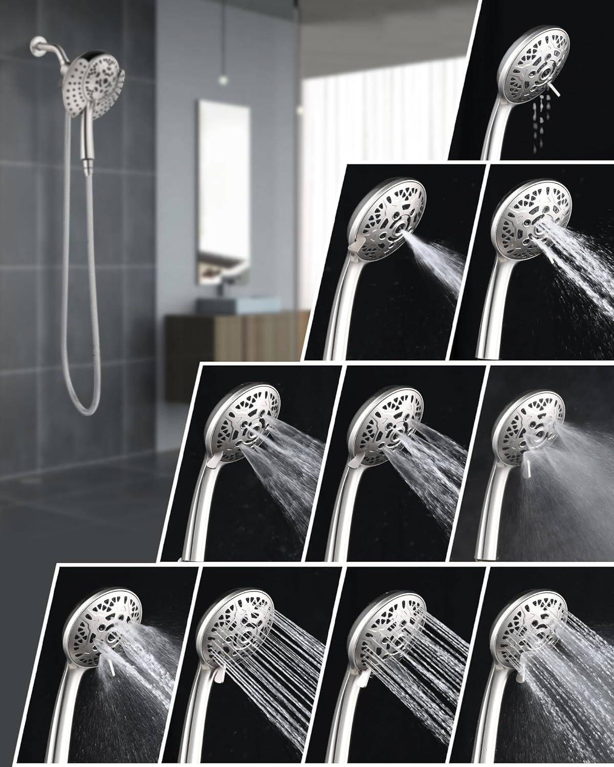 2.5GPM 7.2" Rainfall & Handheld Shower Head Combo with 60" Stainless Steel Hose