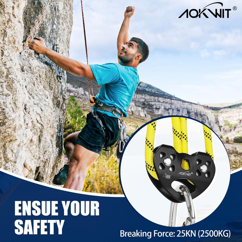 Zip Line Pulley 8-13mm Climbing Pulley Cable Rope Durable Aluminum Stainless Steel Roller Double Tandem Speed Dual Pulley 25KN for Backyard Zipline Hauling Rigging Mountaineering Rescue Climbing Gear