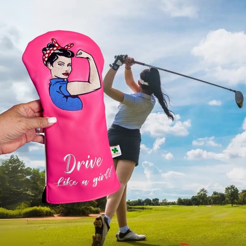 Foretra Driver Headcover | Leather Golf Club Covers | Drive Like a Girl Novelty Golf Head Covers Essential Golfer Accessories for Men Women | Universal Fit for Golfing Clubs