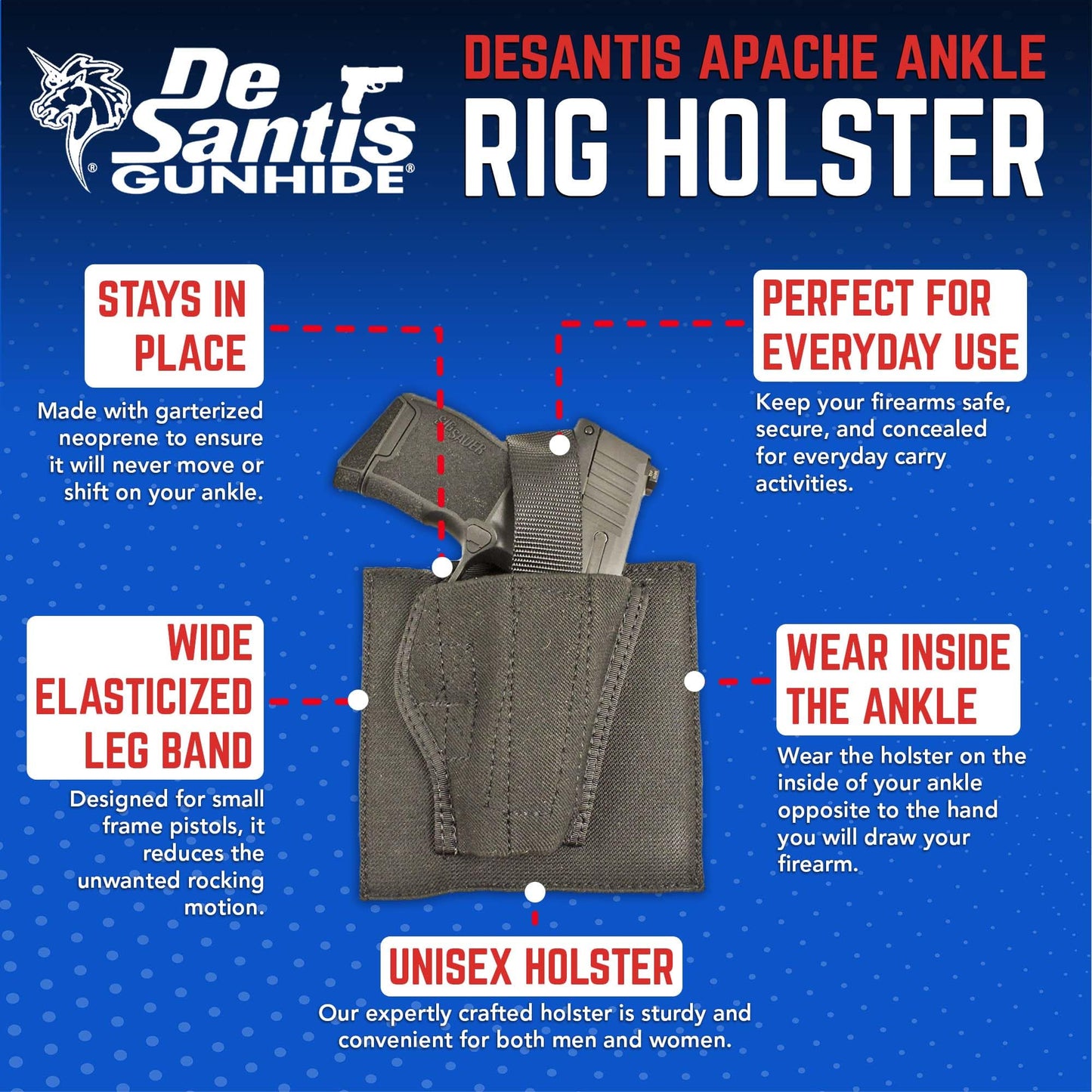 DeSantis Apache Ankle Holster - Compatible with the GLOCK 26/27/29/30/36/43, BRTA Nano, Sig P250/P320SC, S&W M&P CPT 9/40, Taurus PT111/140 G2 Mil/G2S/G2C, Walther PPS/M2/PK380- Right Hand Draw, Black