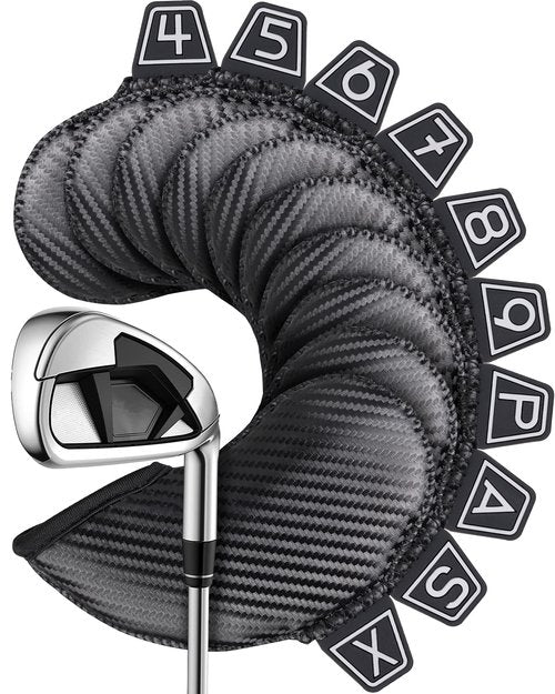 Iron Golf Head Club Set,10pcs Golf Iron Covers, Black Leather Headcover Wedge Covers for Callaway Taylormade Ping Cobra RH and LH Etc