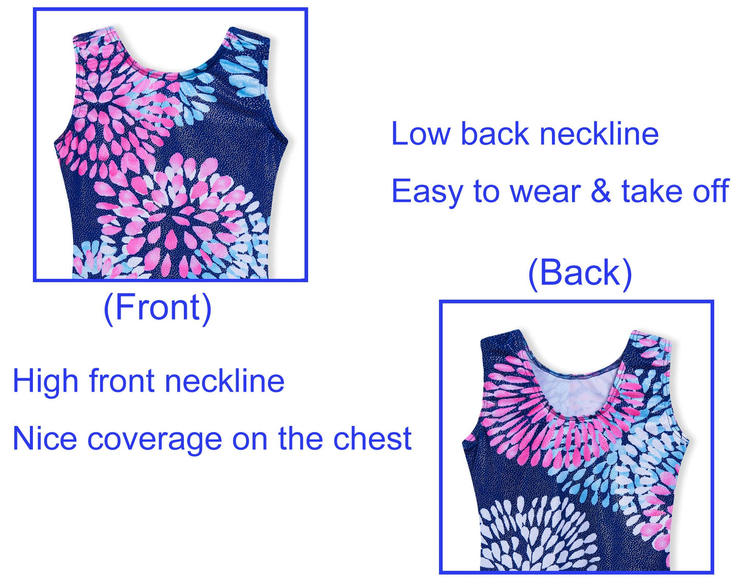Domusgo Gymnastics Leotards for Girls 5-6 Years Old Round Flowers Blue