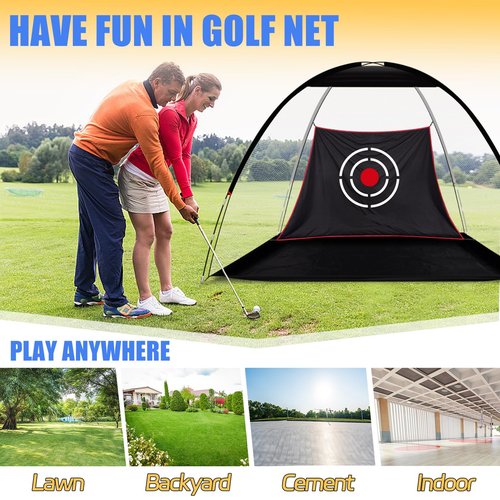 ANDGOAL Golf Net for Backyard Driving Range: 10x6x6.5ft Heavy Duty Nylon Practice Set with Mat - Stable Iron Base Chipping Hitting Target Indoor Outdoor