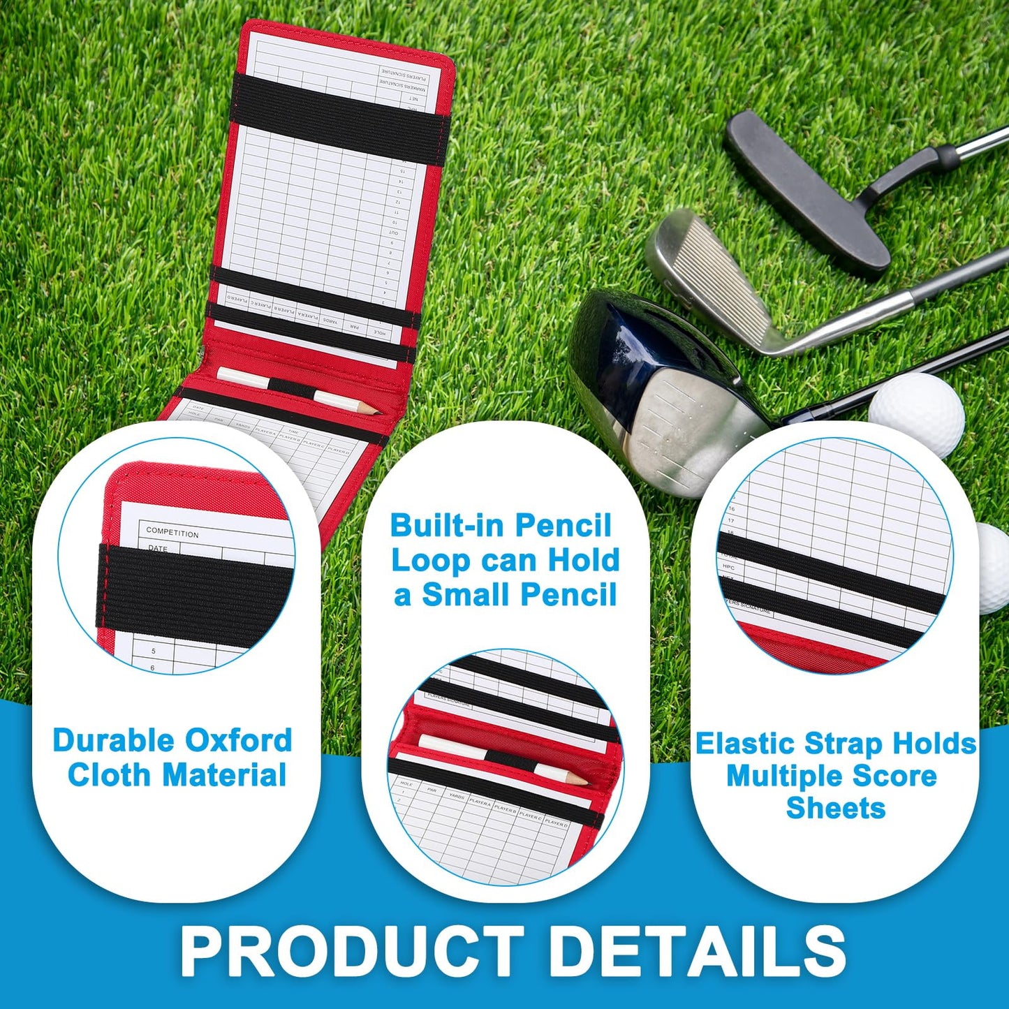 PATIKIL Golf Scorecard Holder, Leather Yardage Book Cover Golf Scorecard Book with Pencil Loop for Golfers Golf Club Golf Club Accessories, Blue