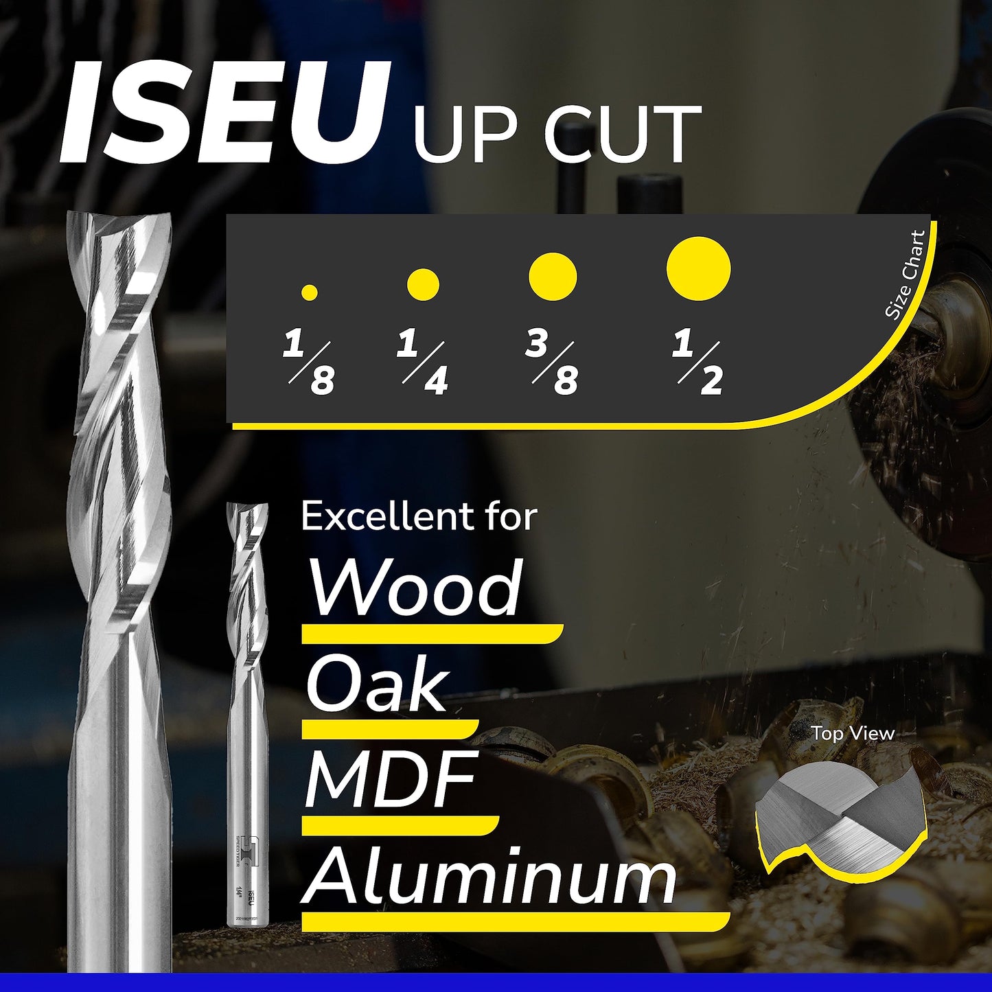 SPEED TIGER Carbide Spiral Router Bits Up Cut - ISEU1/4” Diameter, 1” Cutting Length, 2-1/2"OVL (5 Pieces, 1/4") - for Wood, Oak, MDF, Aluminum – Mill Bits Sets for DIYers & Professionals
