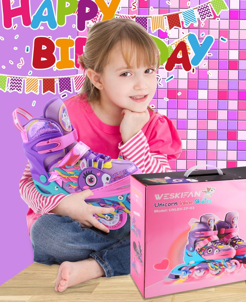 WESKIFAN Unicorn Kids Inline Skates for Girls Women, Rainbow Blades Skates with Shiny Light up Wheels&Adjustable Ages 6-8-12 Year Old, Roller Skates for Birthday Xmas Gifts Toys, Patines para Niñas