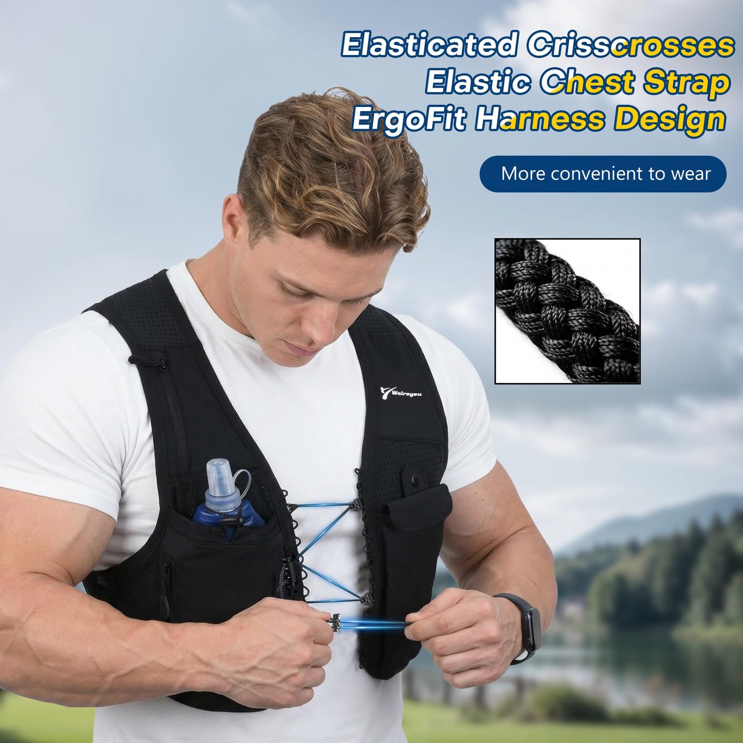 Running Vest for Women Men, 10L Lightweight Hydration Vest, Adjustable Elasticated Crisscrosses, Front Phone Pocket, Running Vest with 500ml Soft Flask for Marathon, Training Runs (Medium-Large)